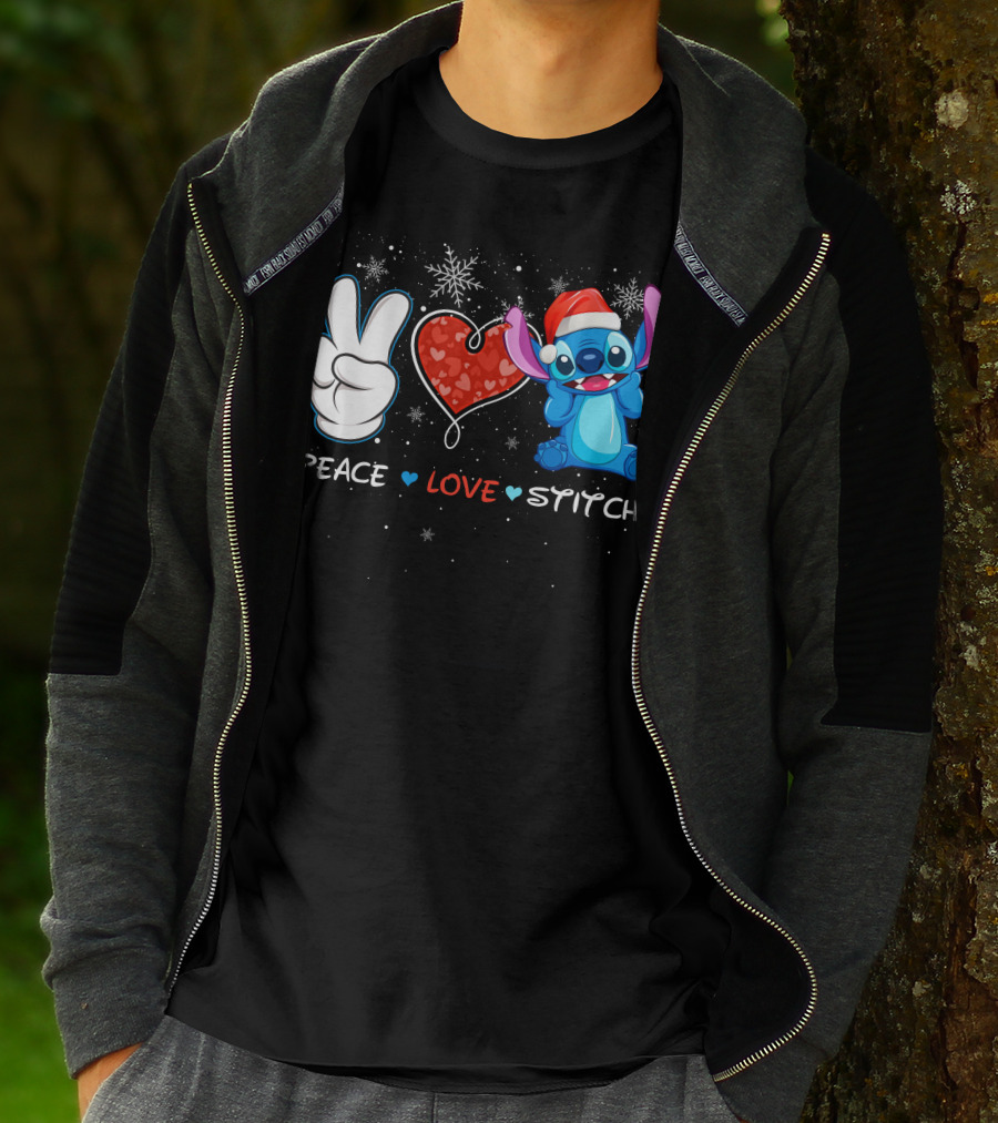 Peace Love Stitch Christmas Santa Hat T-Shirt