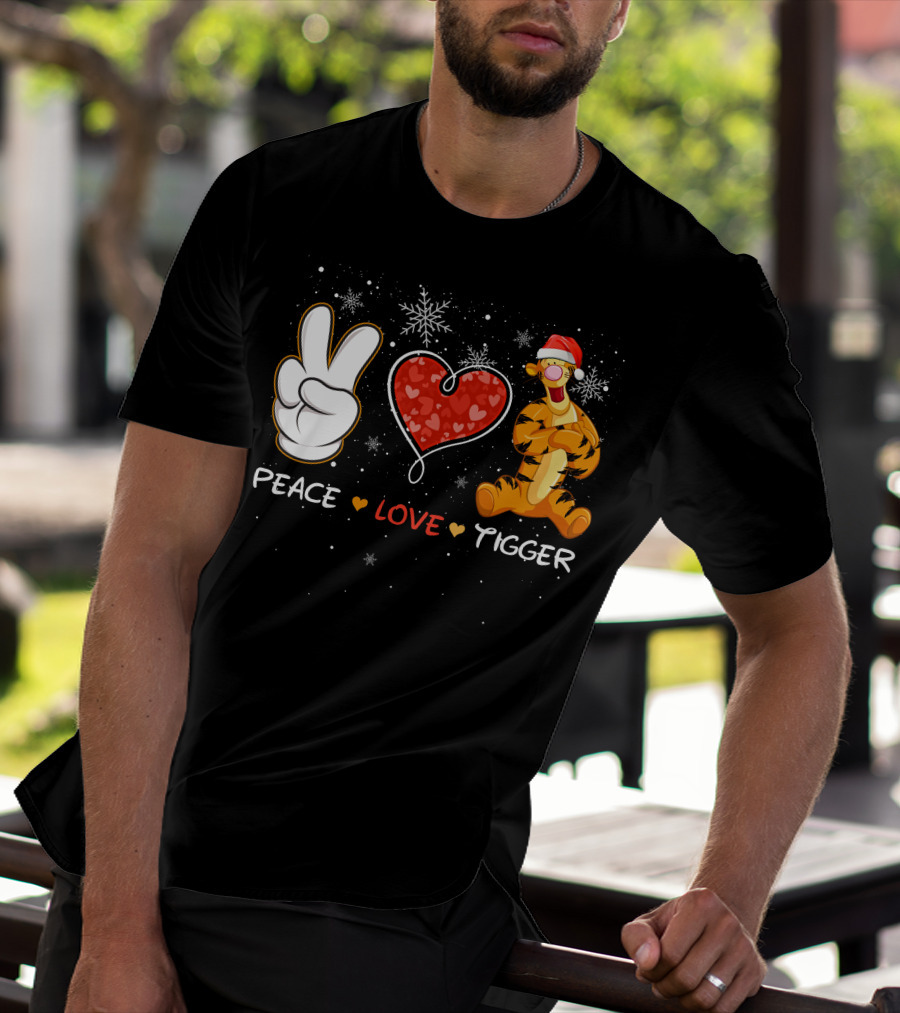 Peace Love Tigger Santa Hat Snowflakes T-Shirt