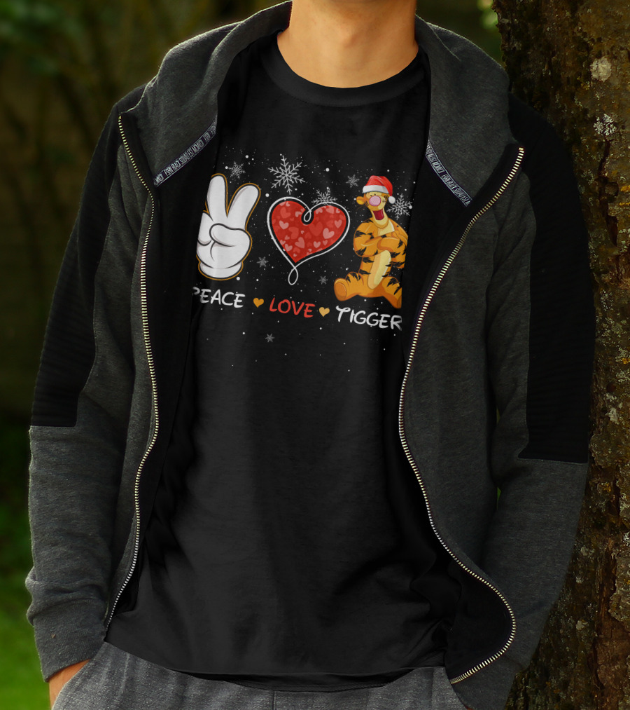Peace Love Tigger Santa Hat Snowflakes T-Shirt