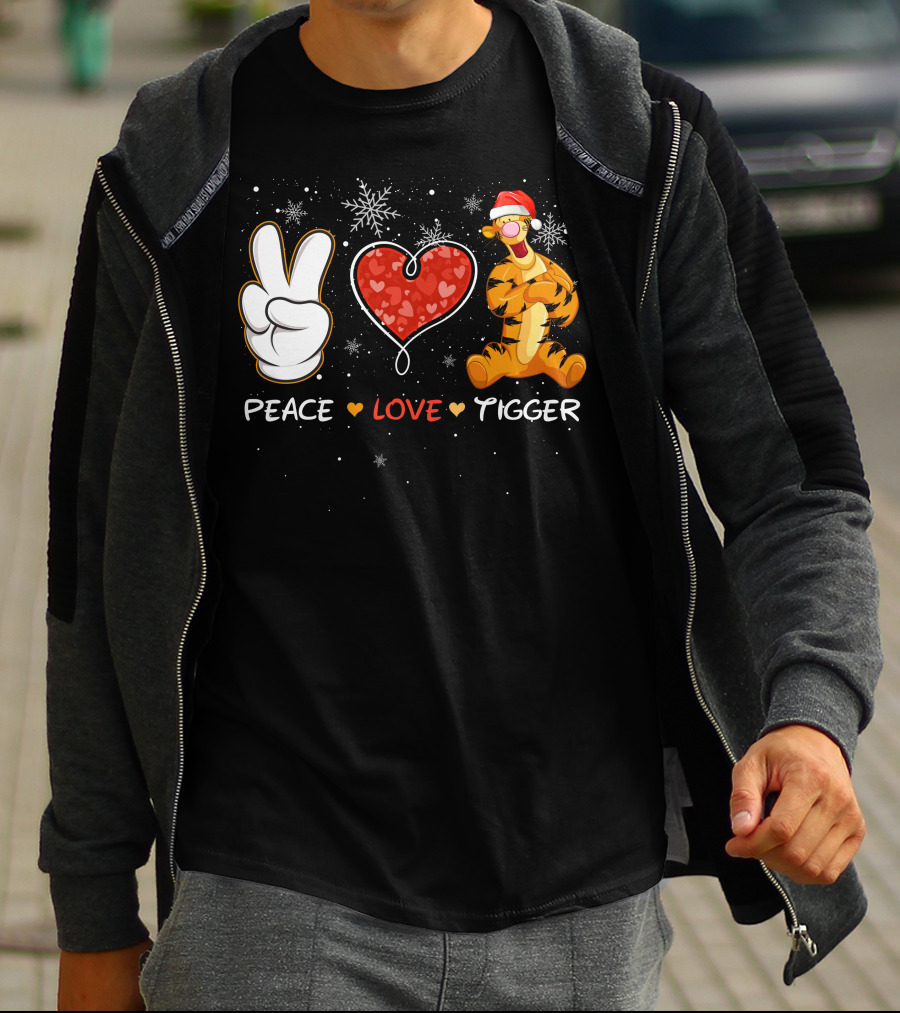 Peace Love Tigger Santa Hat Snowflakes T-Shirt