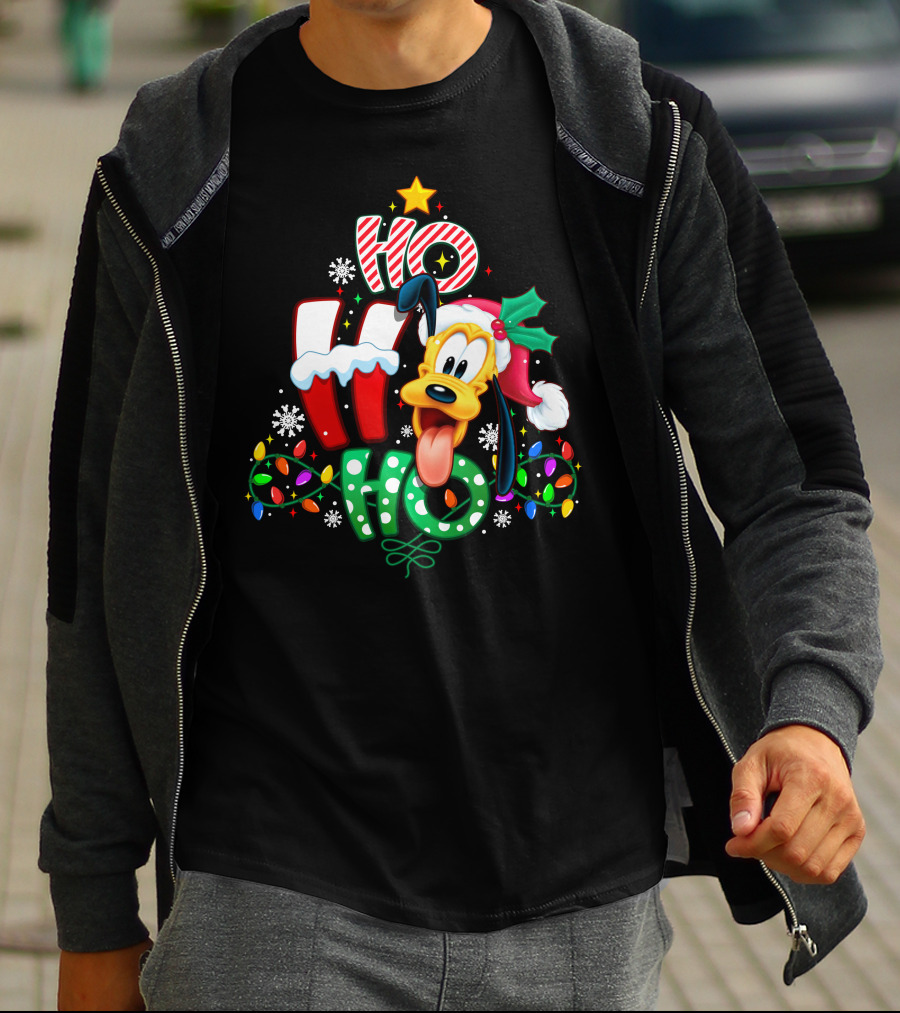 Ho Ho Ho Pluto Christmas Lights And Snowflakes T-Shirt