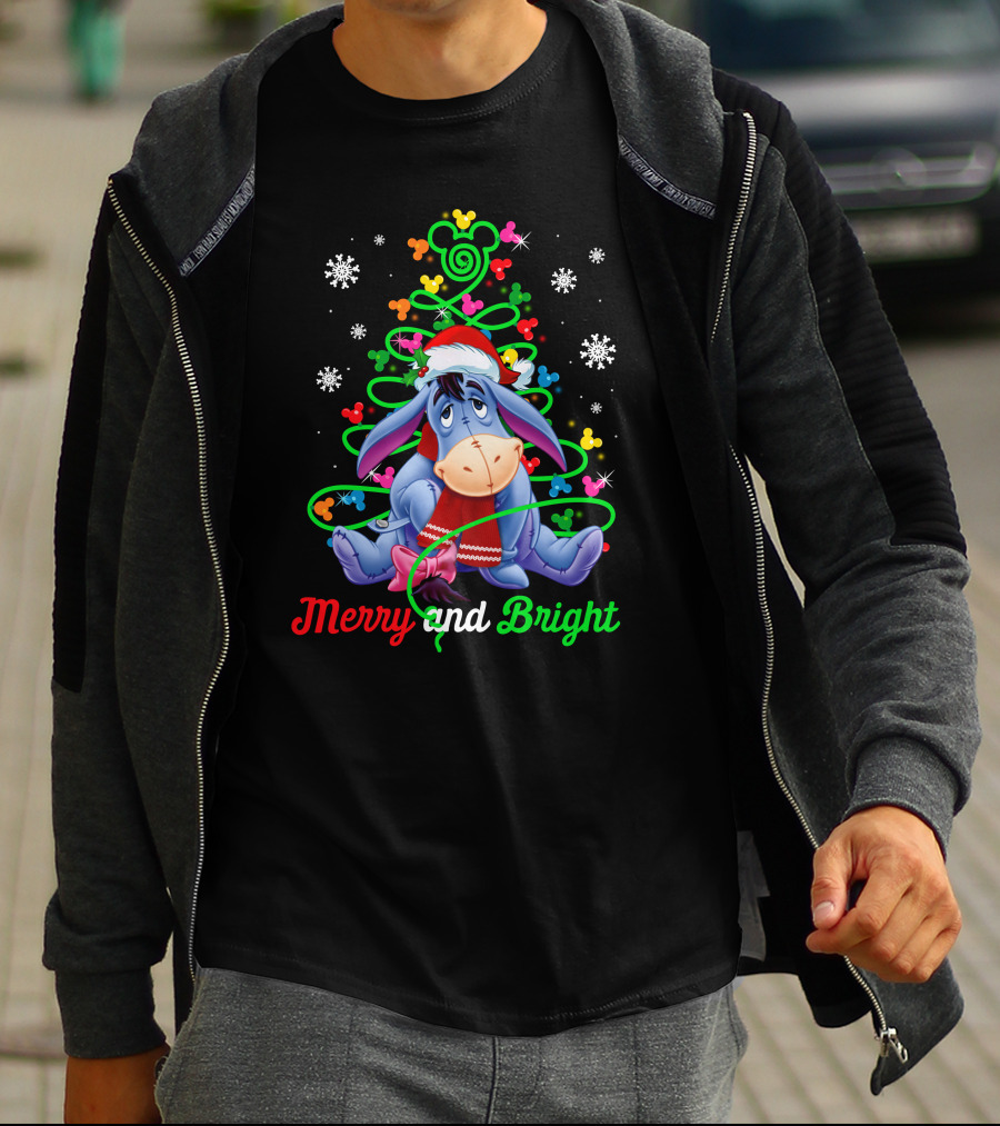 Eeyore Merry And Bright Christmas Tree Mickey Ornaments T-Shirt