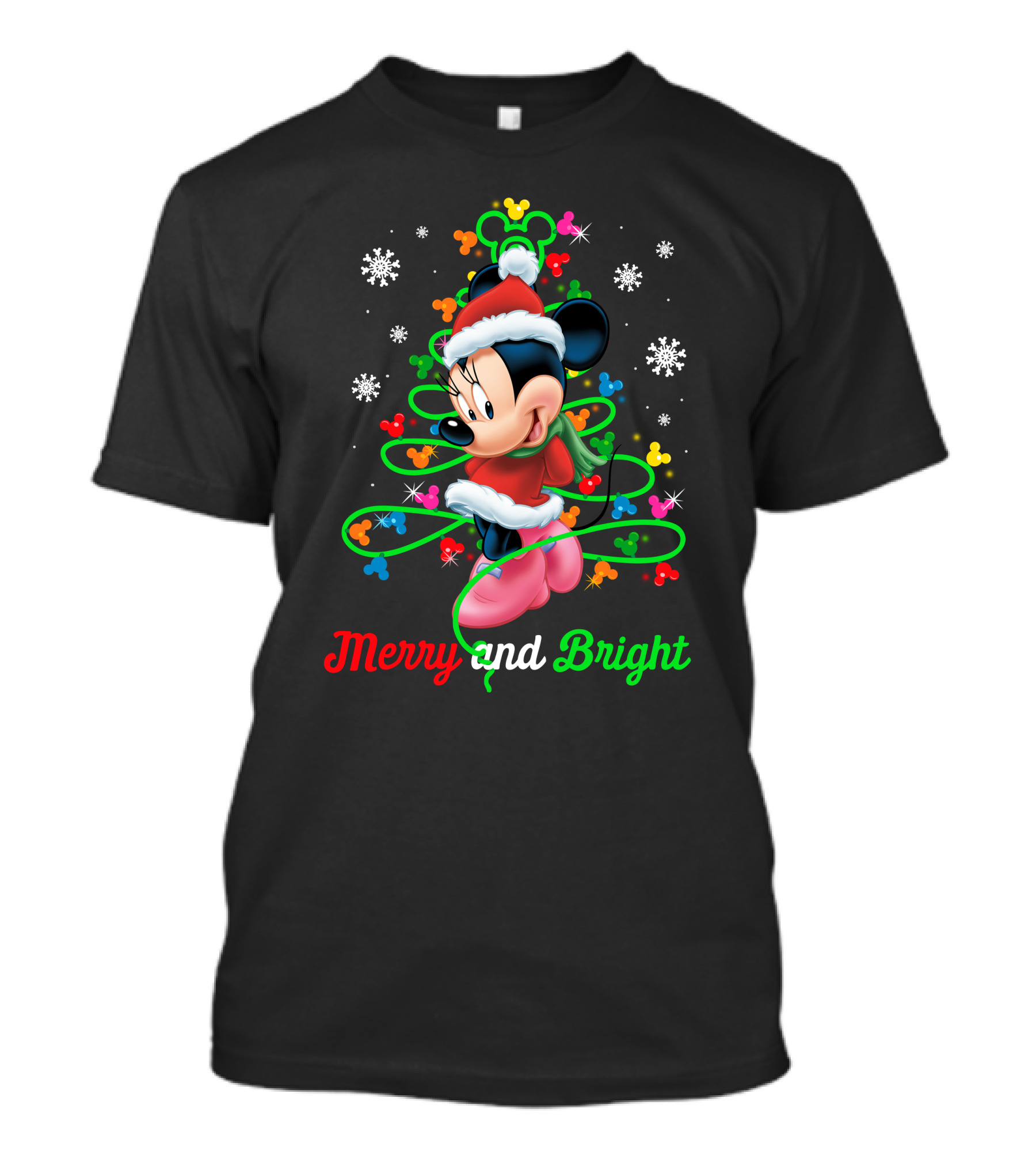 Merry And Bright Minnie Christmas Mickey Ears Holiday Snowflakes T-Shirt