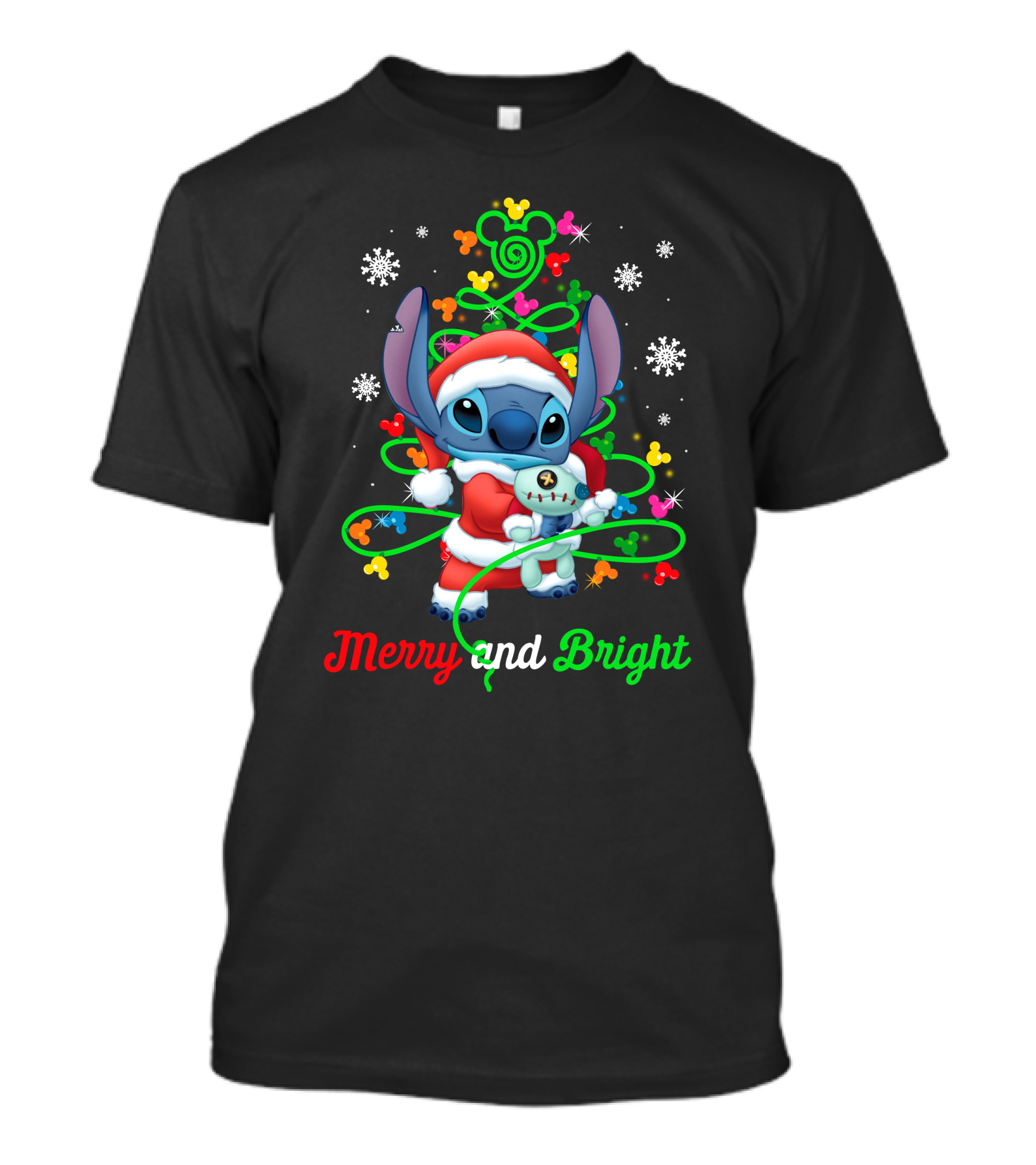 Merry And Bright Stitch Christmas Mickey Tree T-Shirt