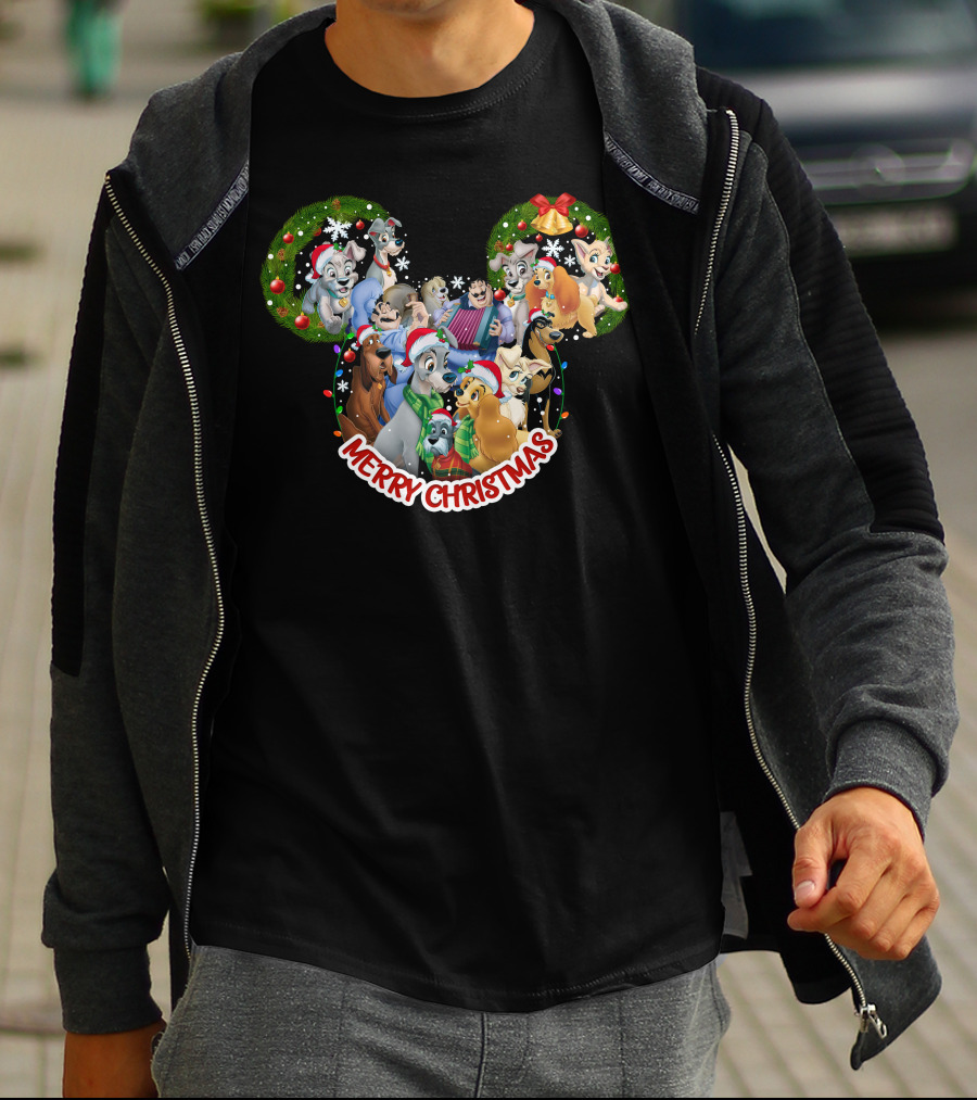Merry Christmas Disney Lady And The Tramp Mickey Mouse Ears T-Shirt