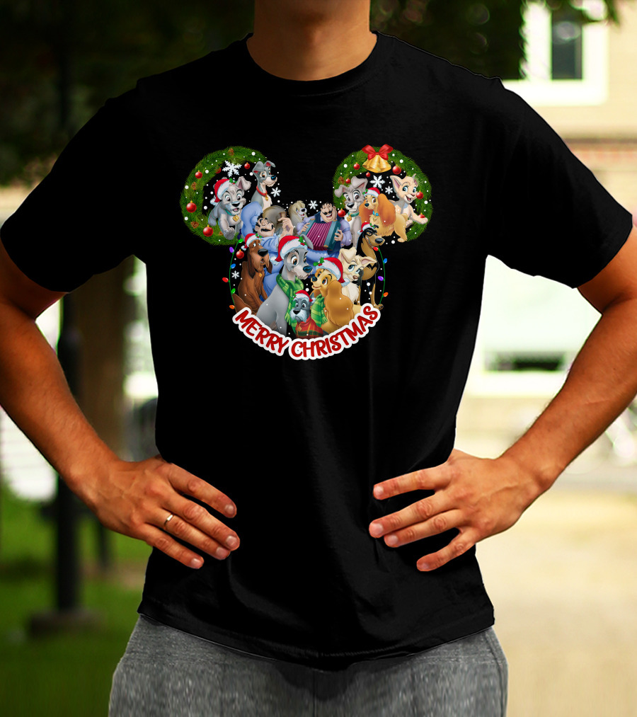 Merry Christmas Disney Lady And The Tramp Mickey Mouse Ears T-Shirt