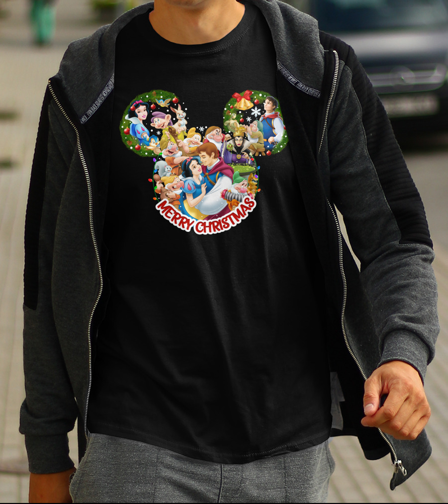Merry Christmas Snow White And Seven Dwarfs Mickey Mouse Ears T-Shirt