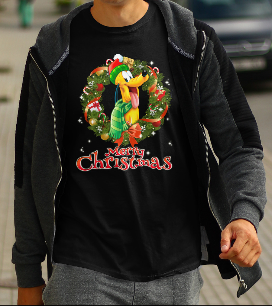 Merry Christmas Pluto Wreath Holiday Celebration T-Shirt