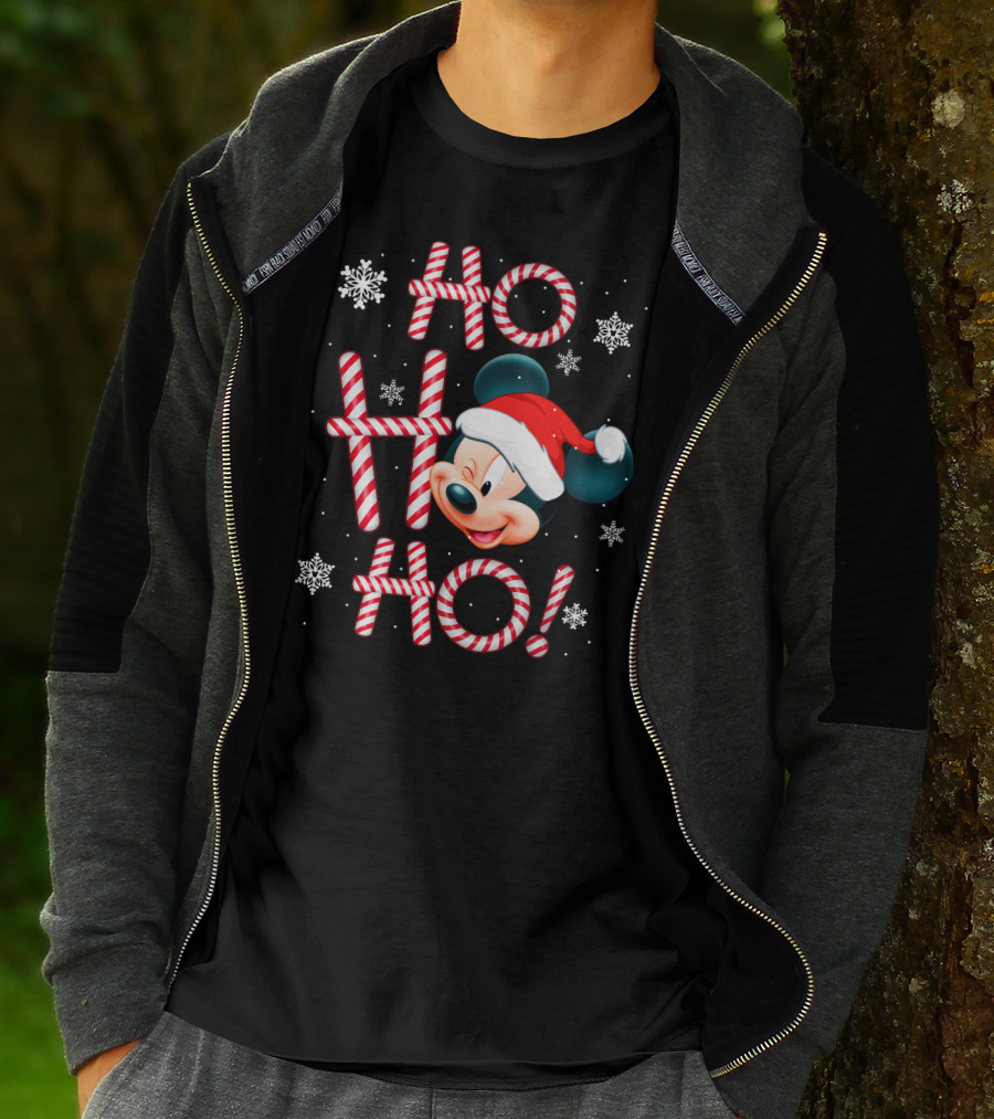 Ho Ho Ho Mickey Christmas Santa Hat Snowflakes T-Shirt