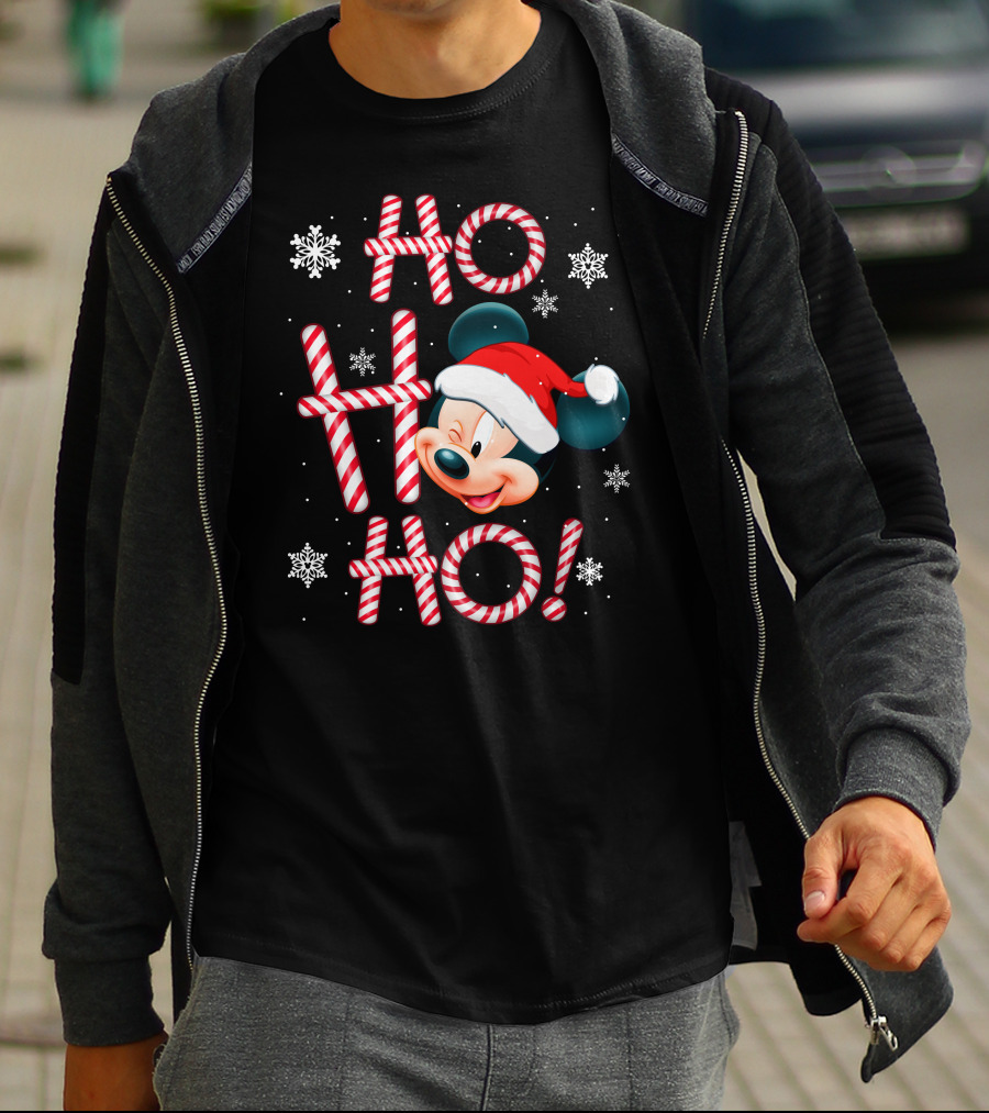 Ho Ho Ho Mickey Christmas Santa Hat Snowflakes T-Shirt