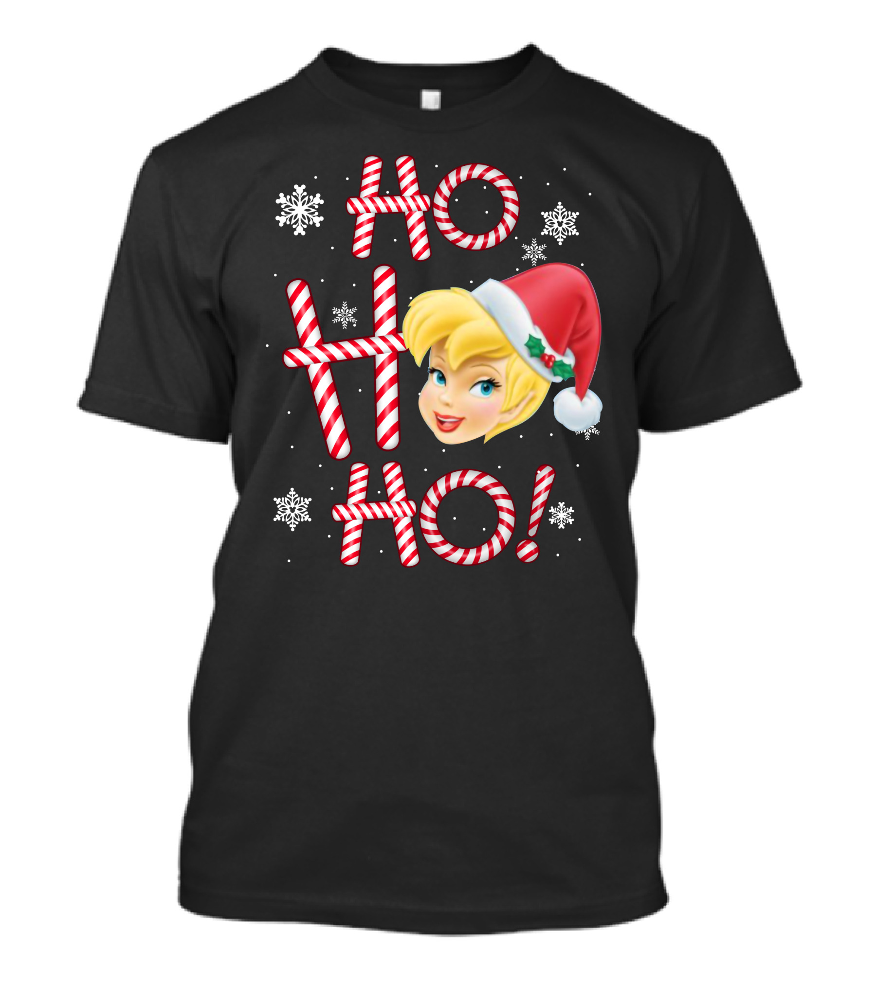 Ho Ho Ho Tinkerbell Christmas Candy Cane Snowflakes T-Shirt