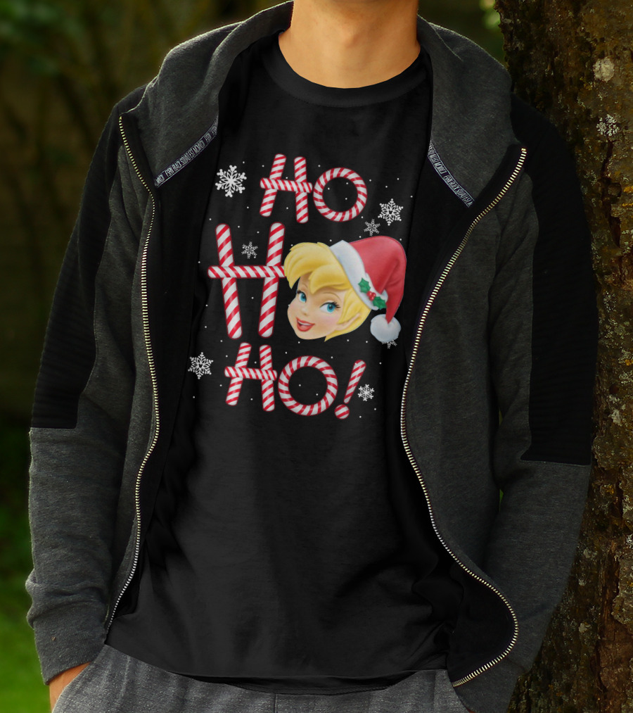 Ho Ho Ho Tinkerbell Christmas Candy Cane Snowflakes T-Shirt