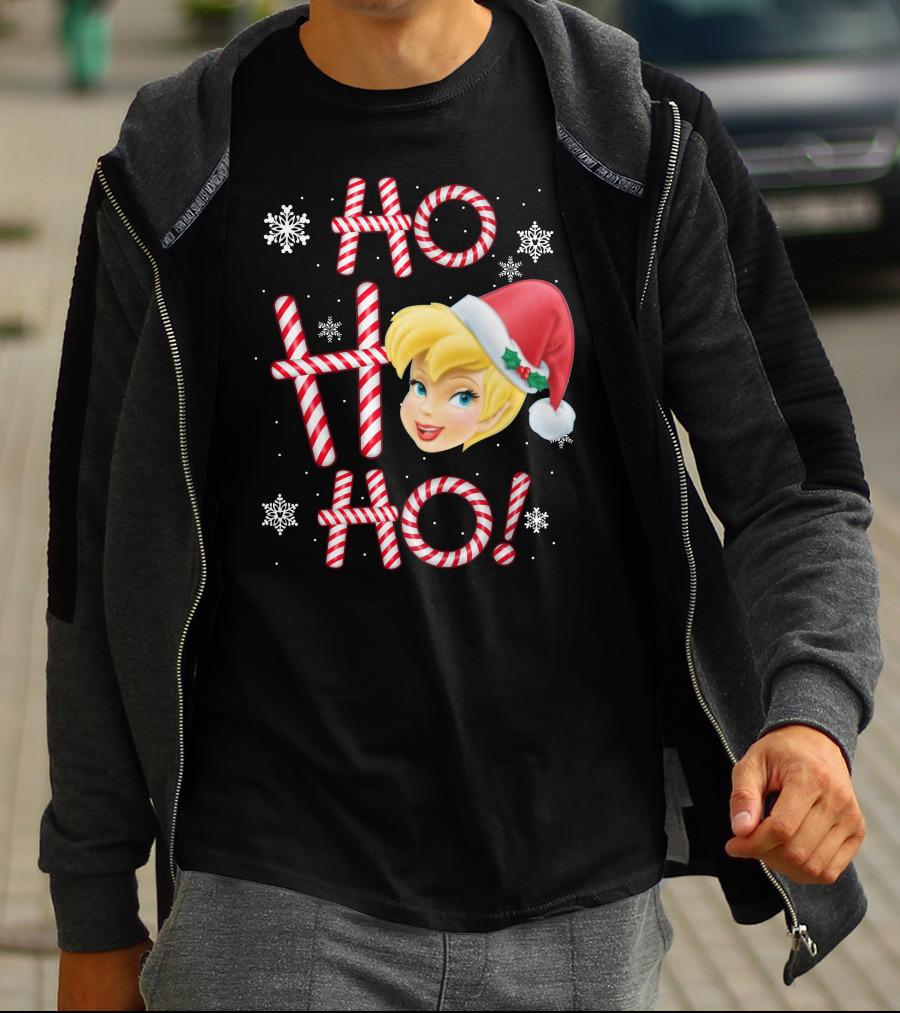 Ho Ho Ho Tinkerbell Christmas Candy Cane Snowflakes T-Shirt