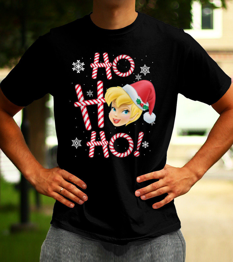 Ho Ho Ho Tinkerbell Christmas Candy Cane Snowflakes T-Shirt