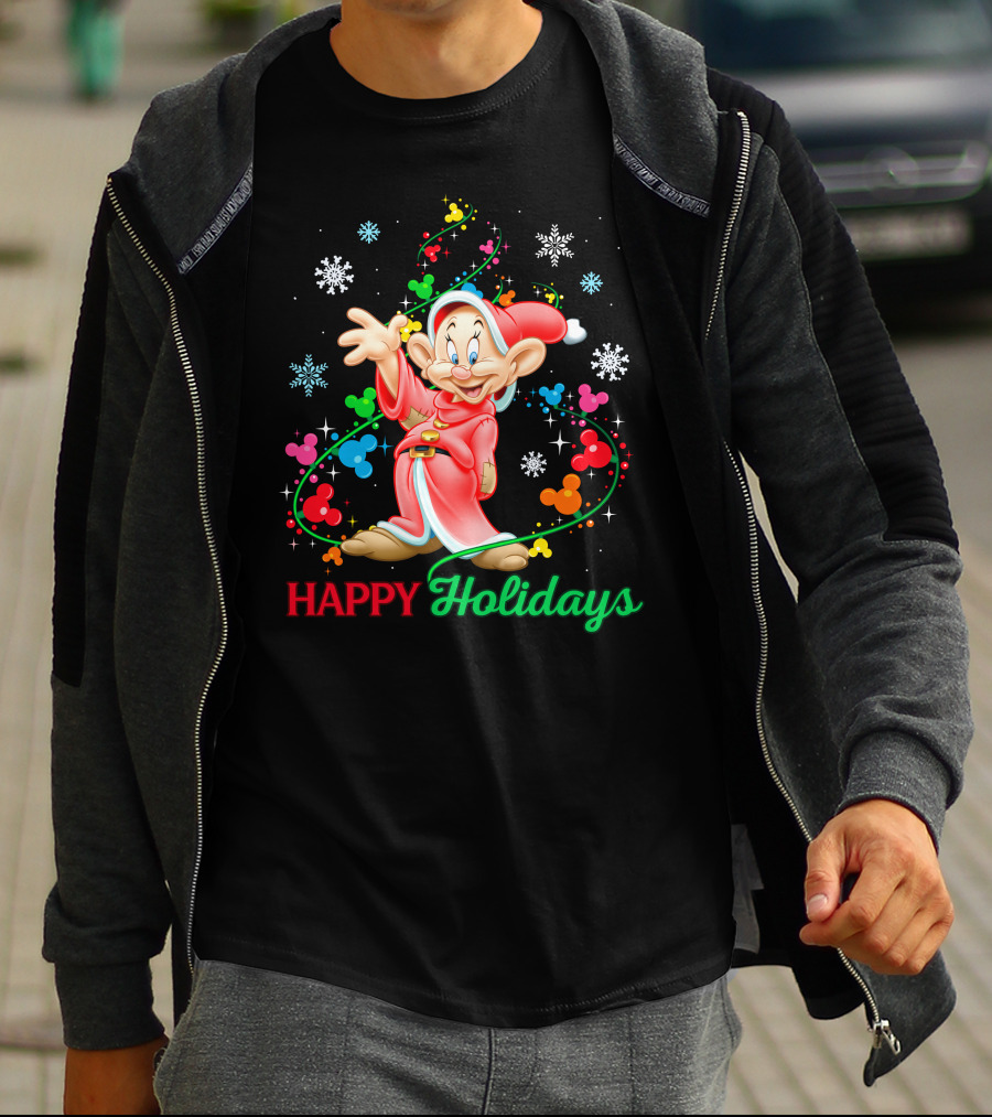 Happy Holidays Dopey Disney Snow White Christmas Magic T-Shirt