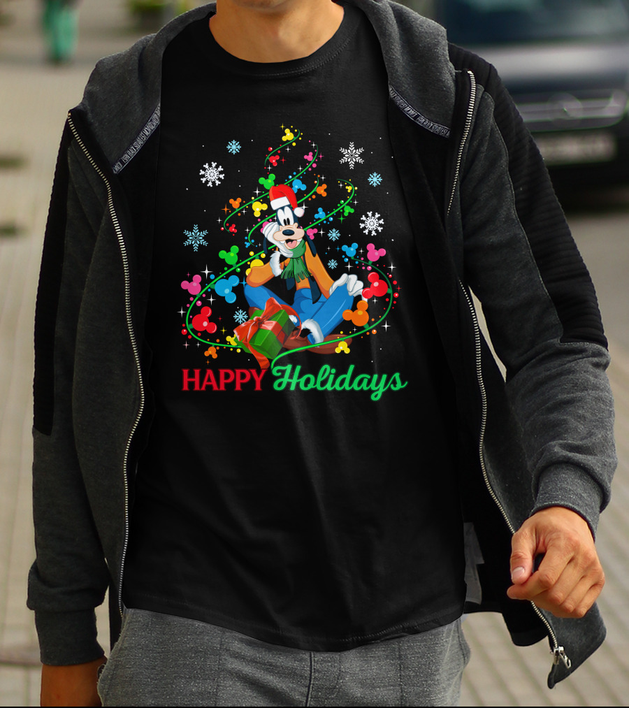 Happy Holidays Goofy Christmas Tree And Presents T-Shirt