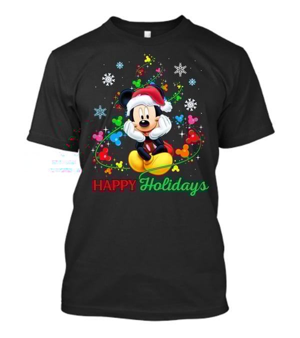 Mickey Happy Holidays Snowflakes Christmas Lights T-Shirt