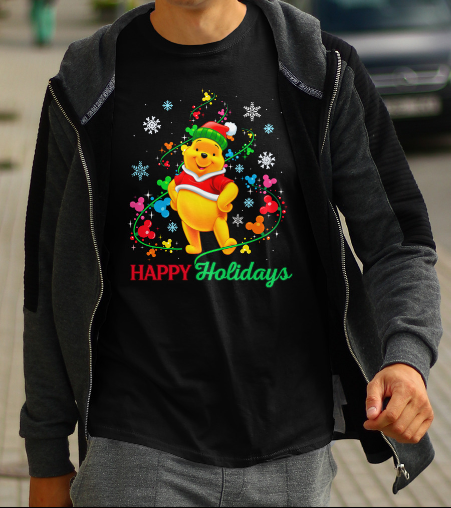 Happy Holidays Pooh Christmas Celebration T-Shirt