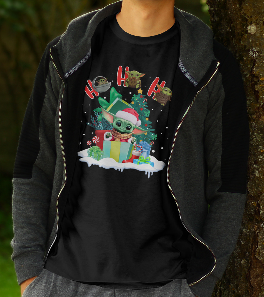 Baby Yoda Christmas Santa Hat Ho Ho Ho T-Shirt