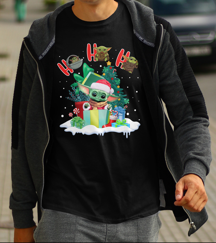 Baby Yoda Christmas Santa Hat Ho Ho Ho T-Shirt