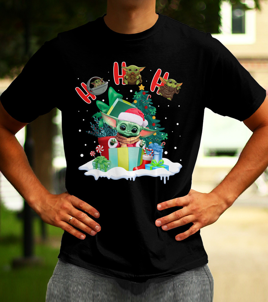 Baby Yoda Christmas Santa Hat Ho Ho Ho T-Shirt