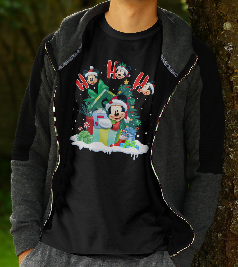 Mickey Christmas Holiday Cheer Ho Ho Ho Holiday Gifts And Tree T-Shirt