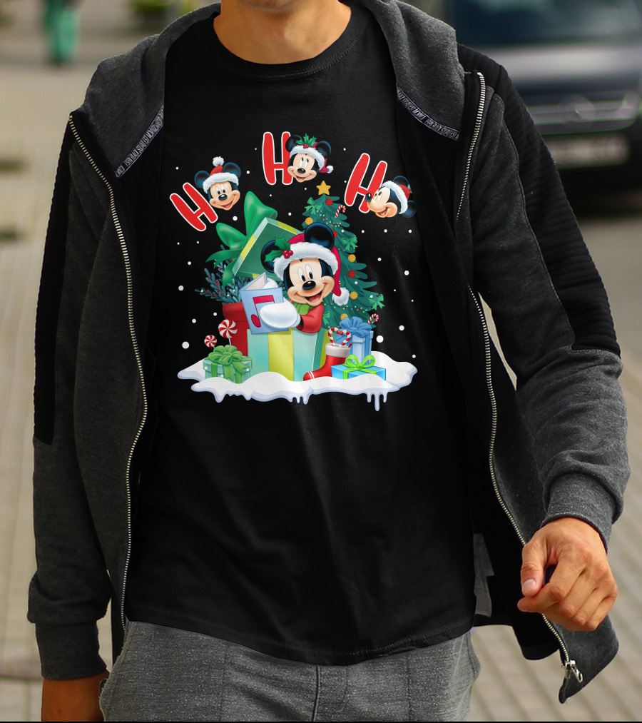 Mickey Christmas Holiday Cheer Ho Ho Ho Holiday Gifts And Tree T-Shirt