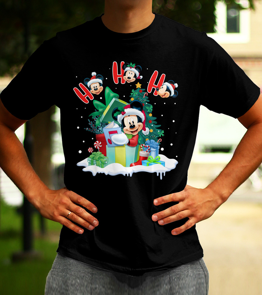 Mickey Christmas Holiday Cheer Ho Ho Ho Holiday Gifts And Tree T-Shirt