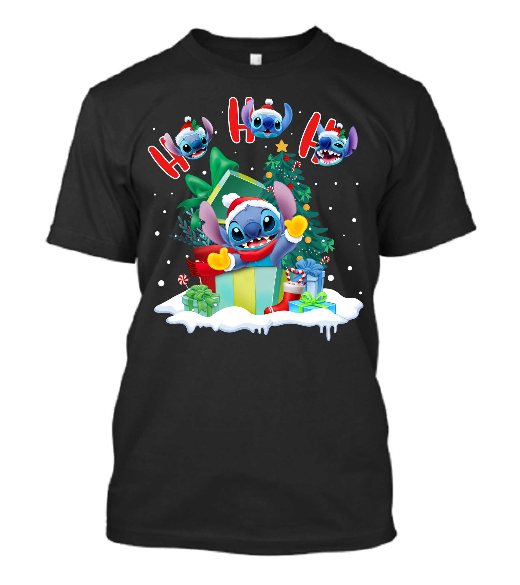 Stitch Holiday Ho Ho Ho Christmas Tree Presents T-Shirt