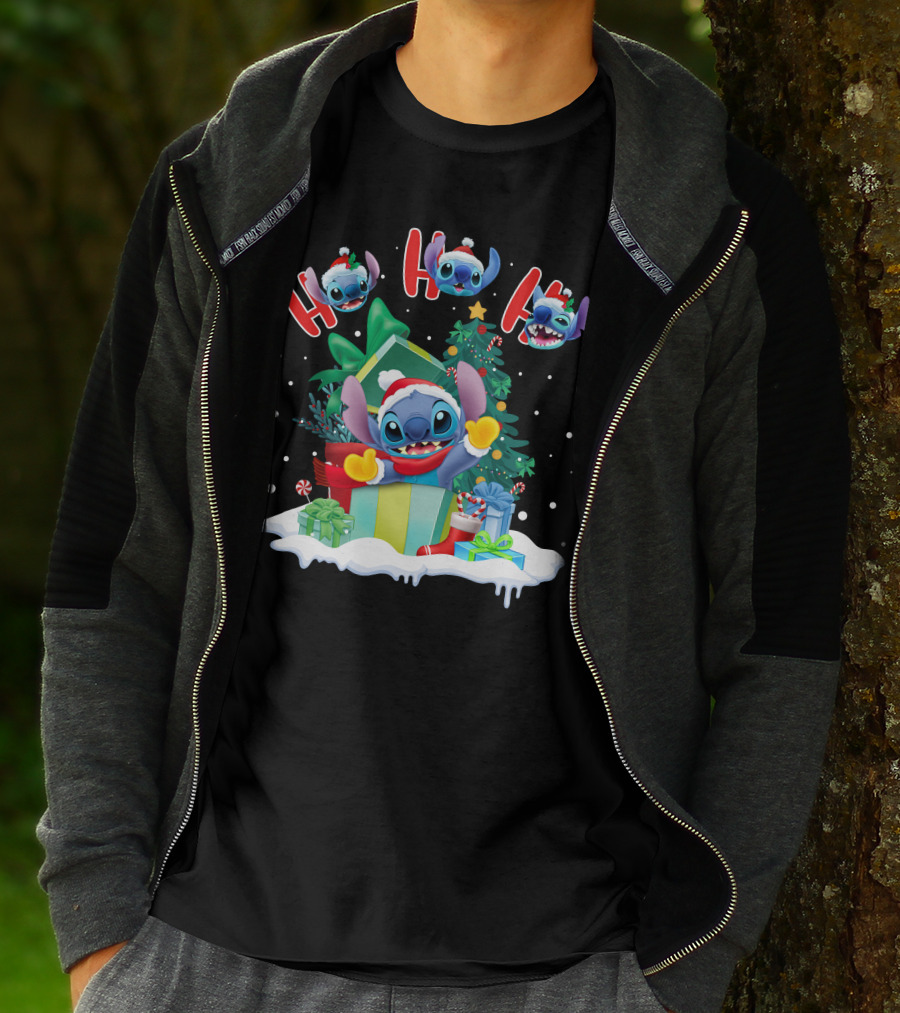 Stitch Holiday Ho Ho Ho Christmas Tree Presents T-Shirt