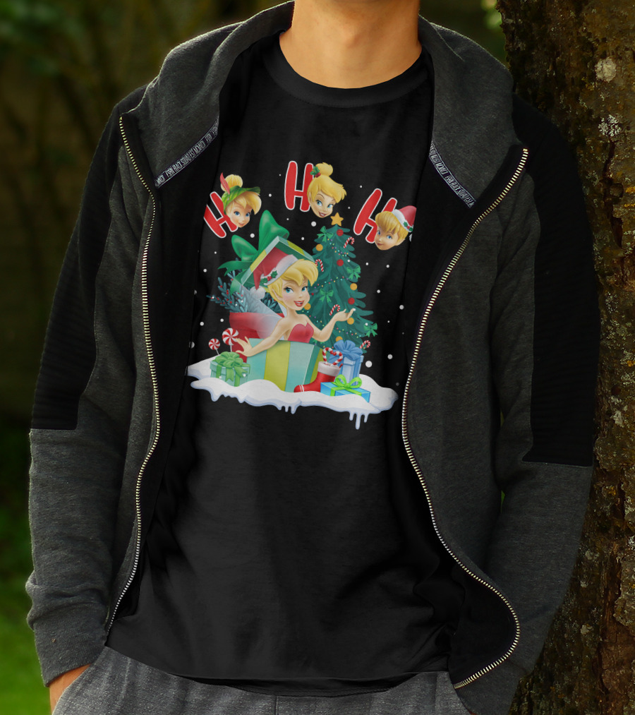 Tinkerbell Christmas Ho Ho Ho Holiday Cheer With Gifts And Tree T-Shirt