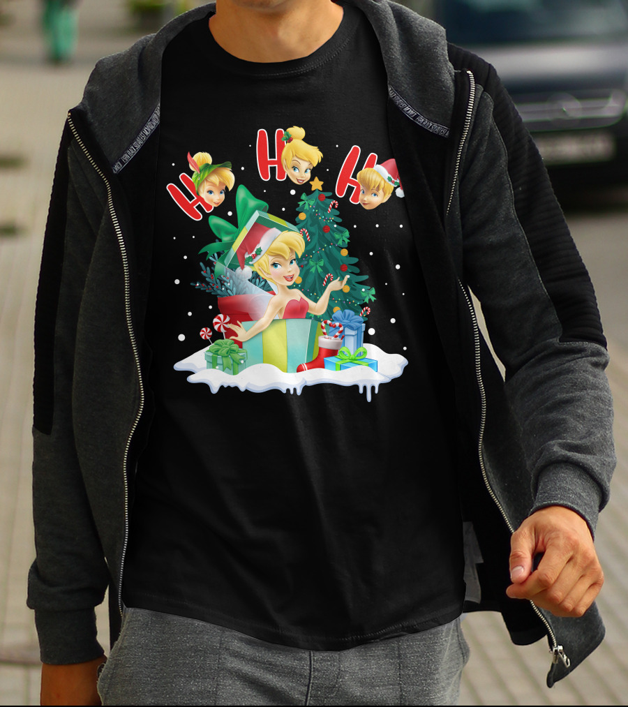Tinkerbell Christmas Ho Ho Ho Holiday Cheer With Gifts And Tree T-Shirt