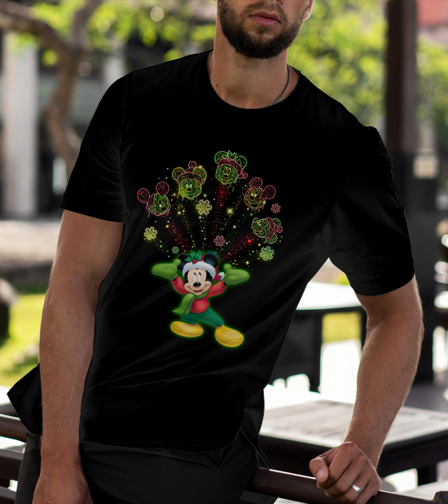Mickey Mouse Christmas Holiday Cheer With Festive Lights And Snowflakes T-Shirt