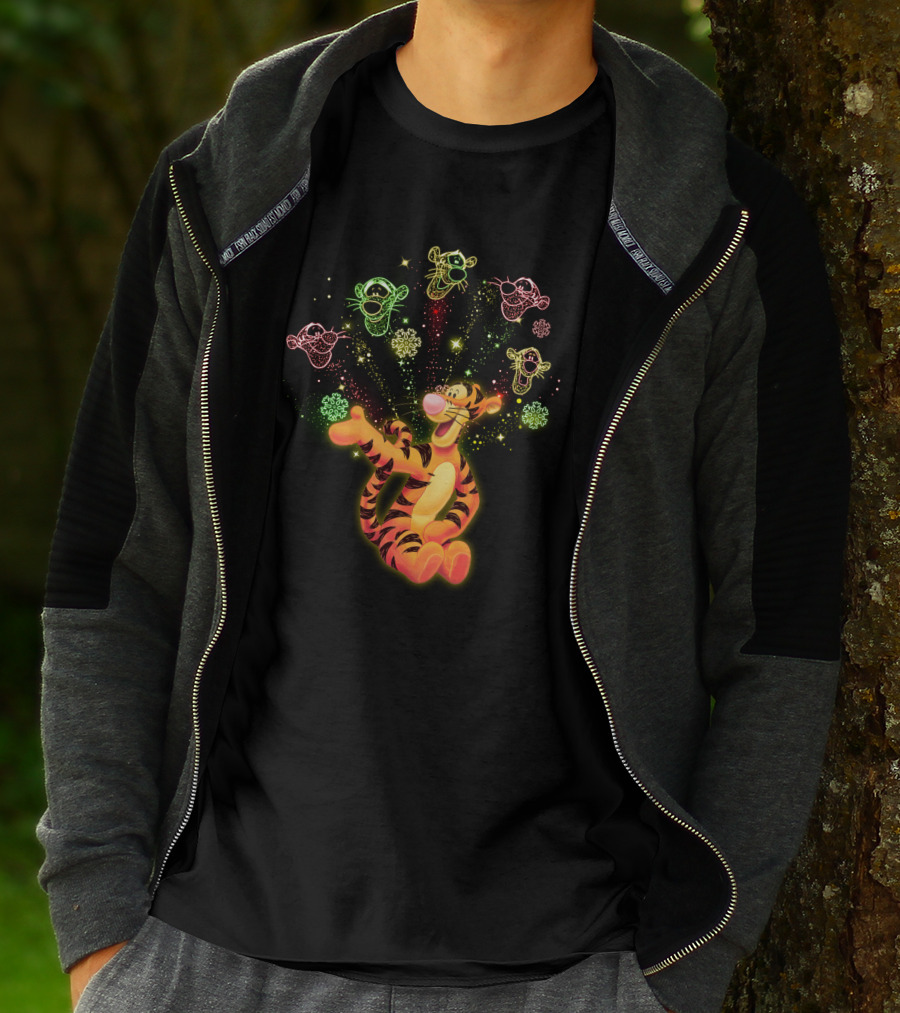 Tigger Playful Celebration With Magical Multicolored Starry Outlines T-Shirt