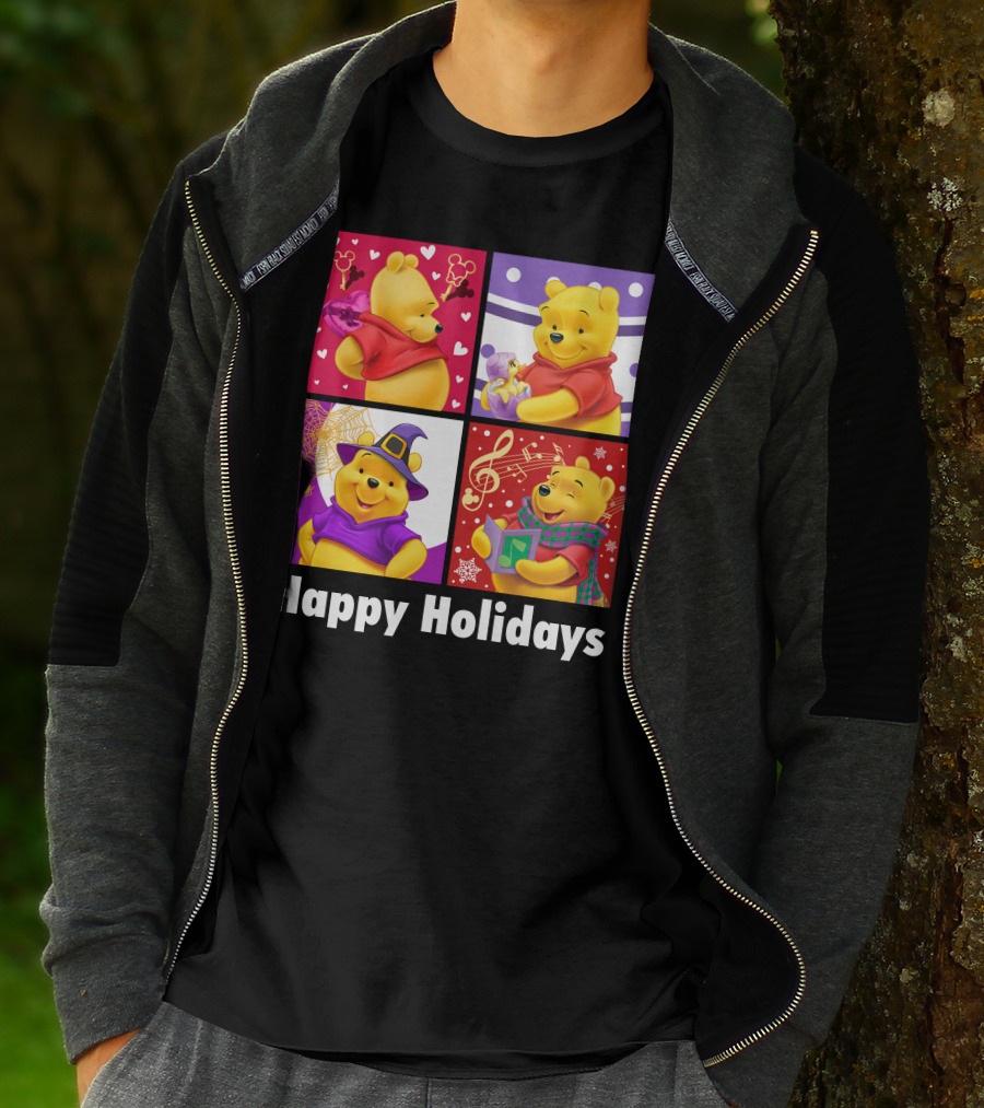 Happy Holidays Pooh Bear Festive Seasonal Celebrations T-Shirt