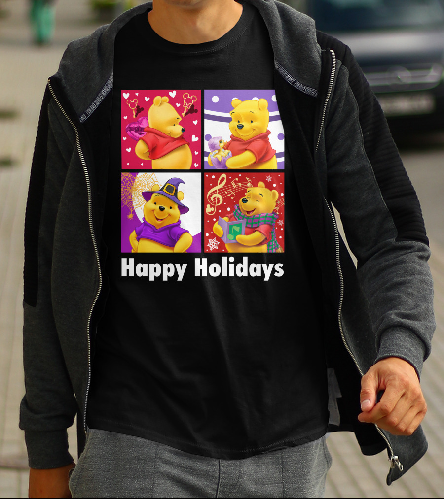 Happy Holidays Pooh Bear Festive Seasonal Celebrations T-Shirt