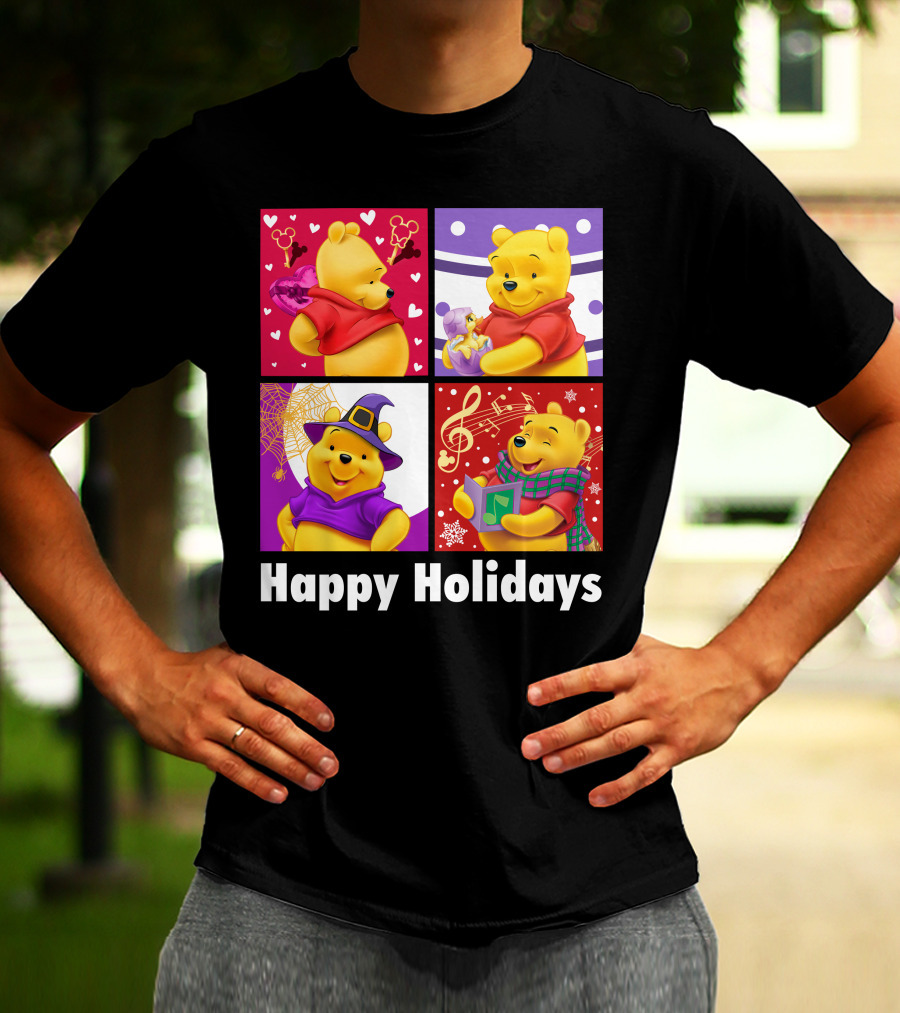 Happy Holidays Pooh Bear Festive Seasonal Celebrations T-Shirt