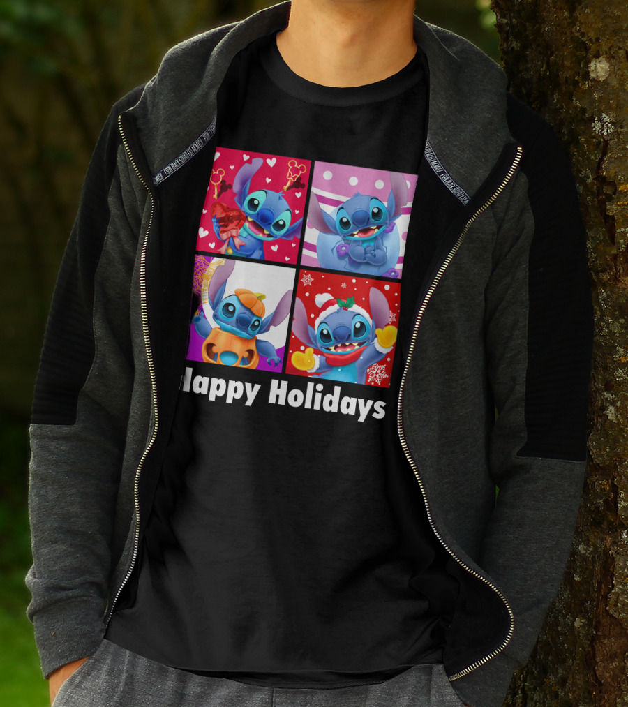 Happy Holidays Stitch Seasonal Mickey Hearts Christmas Pumpkin T-Shirt