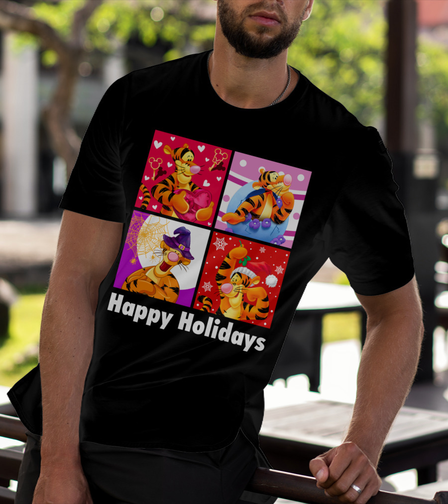 Happy Holidays Tigger Mickey Hearts Santa Halloween T-Shirt