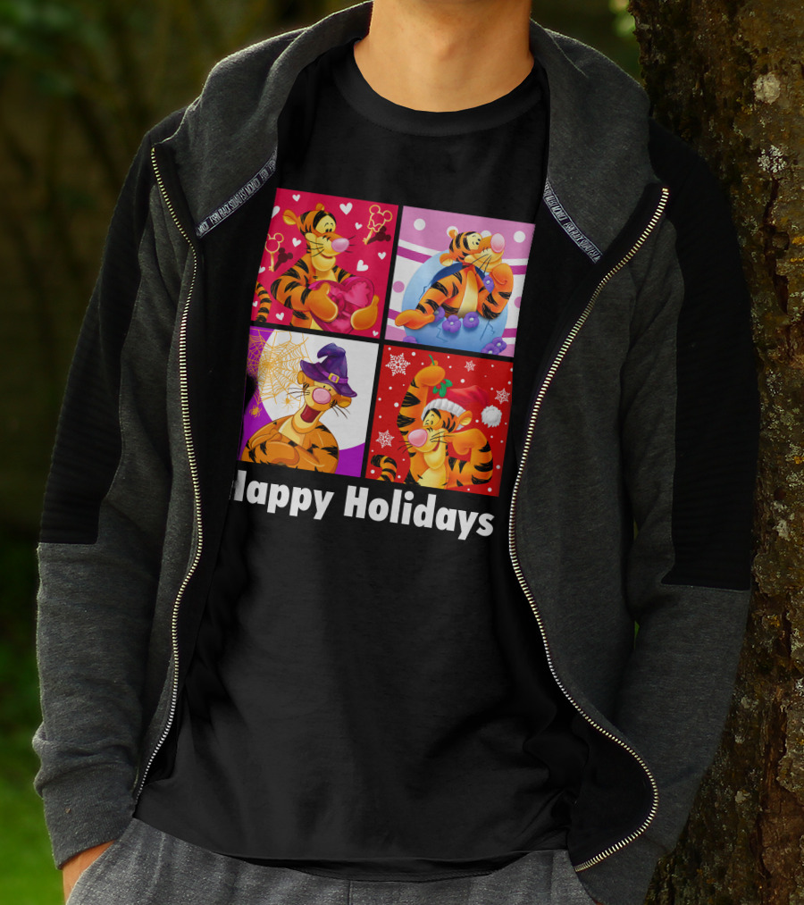 Happy Holidays Tigger Mickey Hearts Santa Halloween T-Shirt
