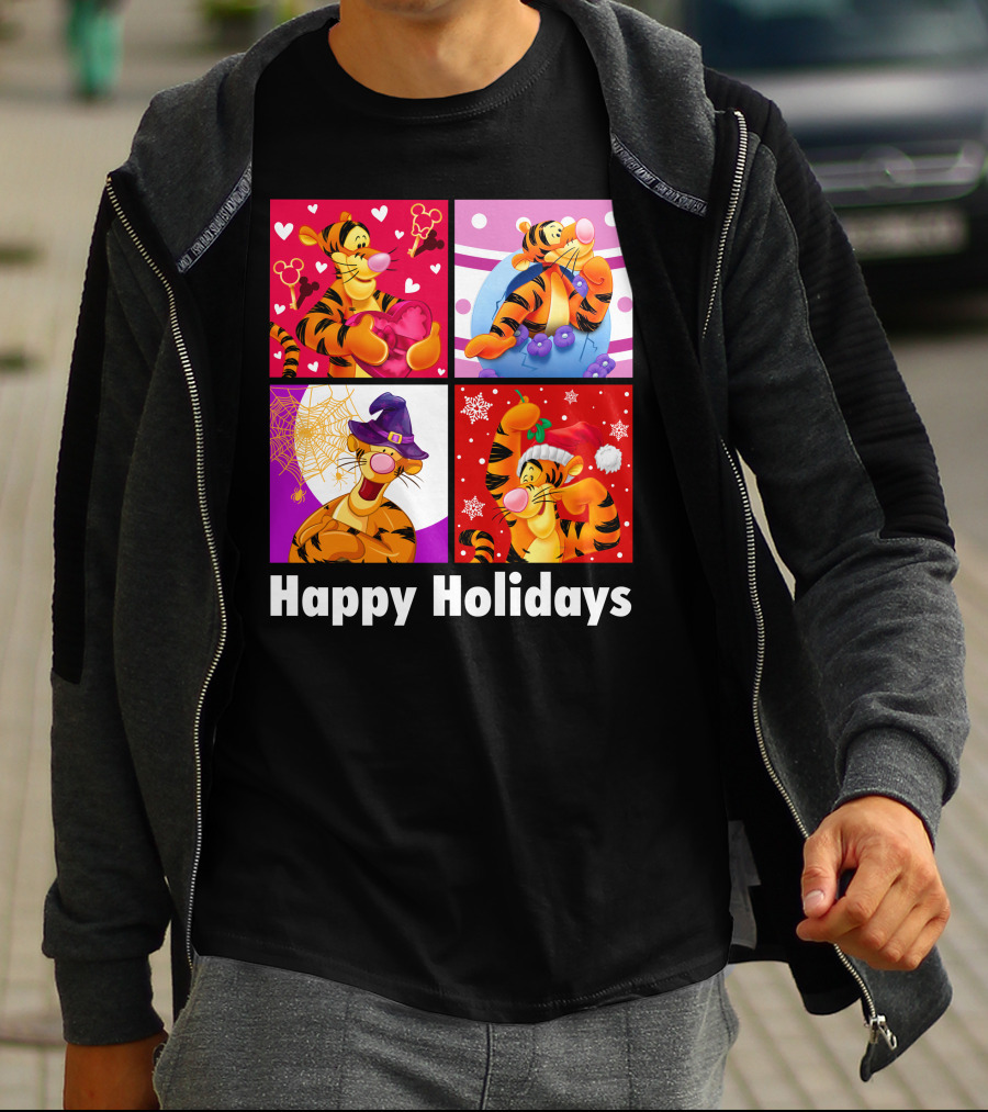 Happy Holidays Tigger Mickey Hearts Santa Halloween T-Shirt
