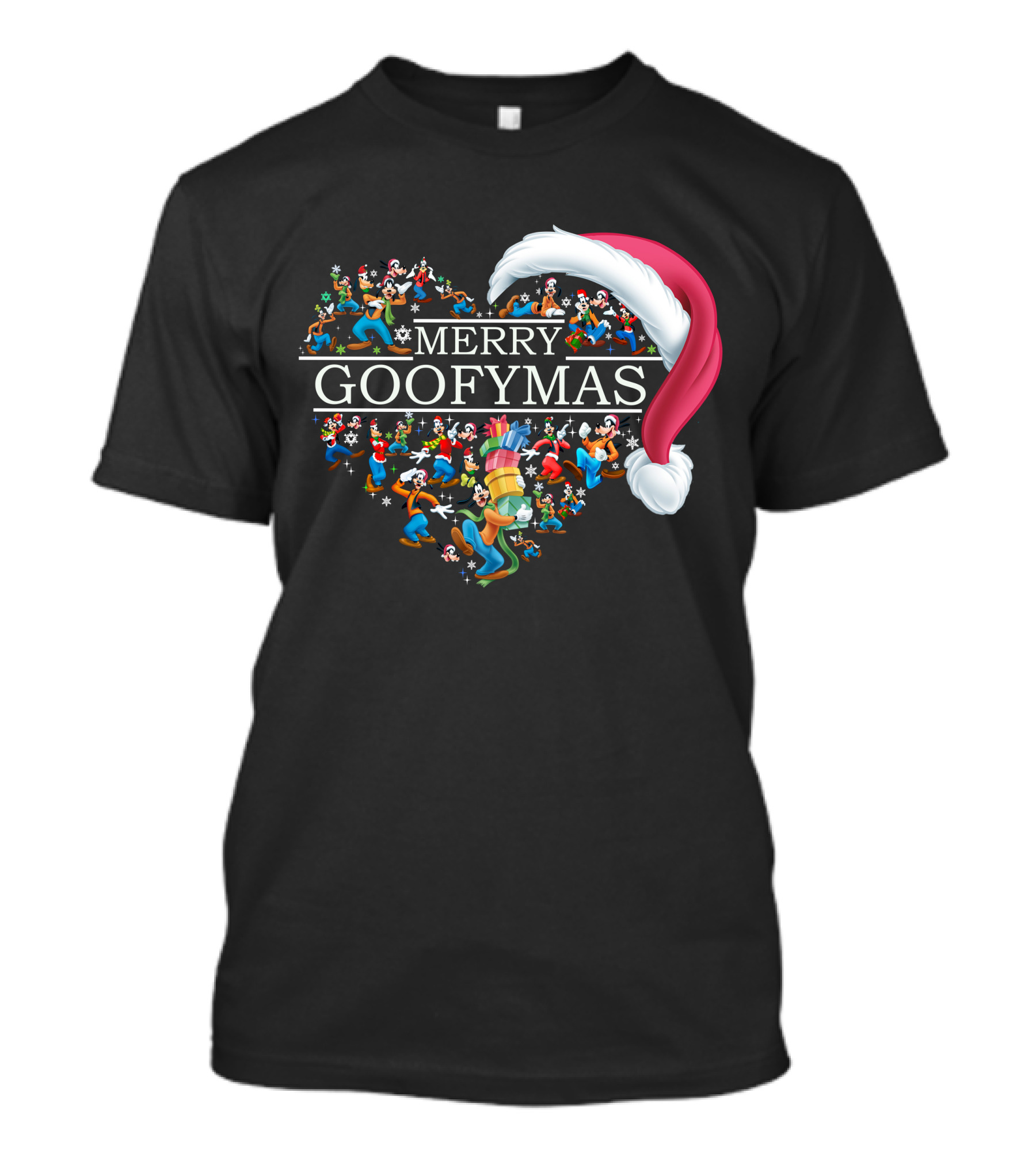 Merry Goofymas Santa Hat Heart Design With Goofy Characters T-Shirt