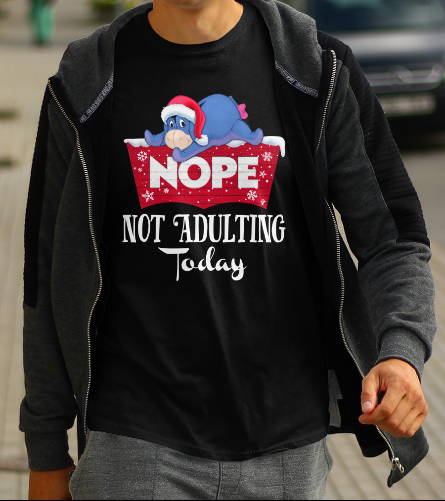 Eeyore Nope Not Adulting Today Holiday Santa Hat T-Shirt