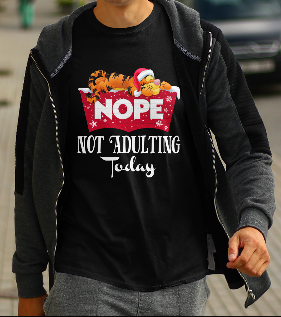 Tigger Nope Not Adulting Today Santa Hat T-Shirt