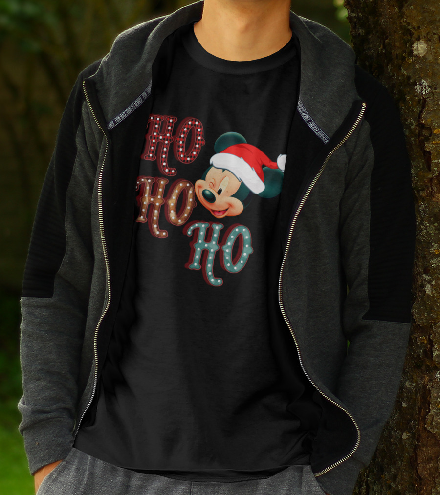 Mickey Mouse Santa Hat Ho Ho Ho Christmas T-Shirt