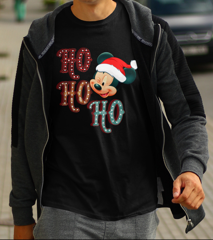 Mickey Mouse Santa Hat Ho Ho Ho Christmas T-Shirt