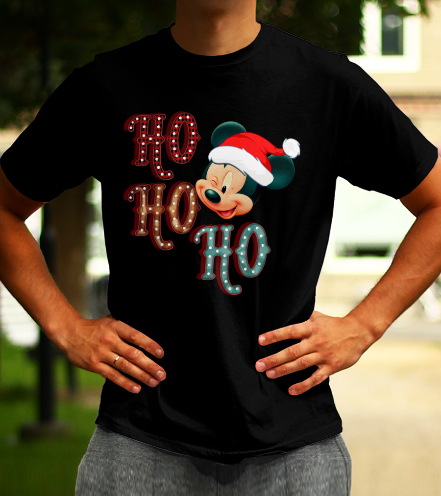 Mickey Mouse Santa Hat Ho Ho Ho Christmas T-Shirt