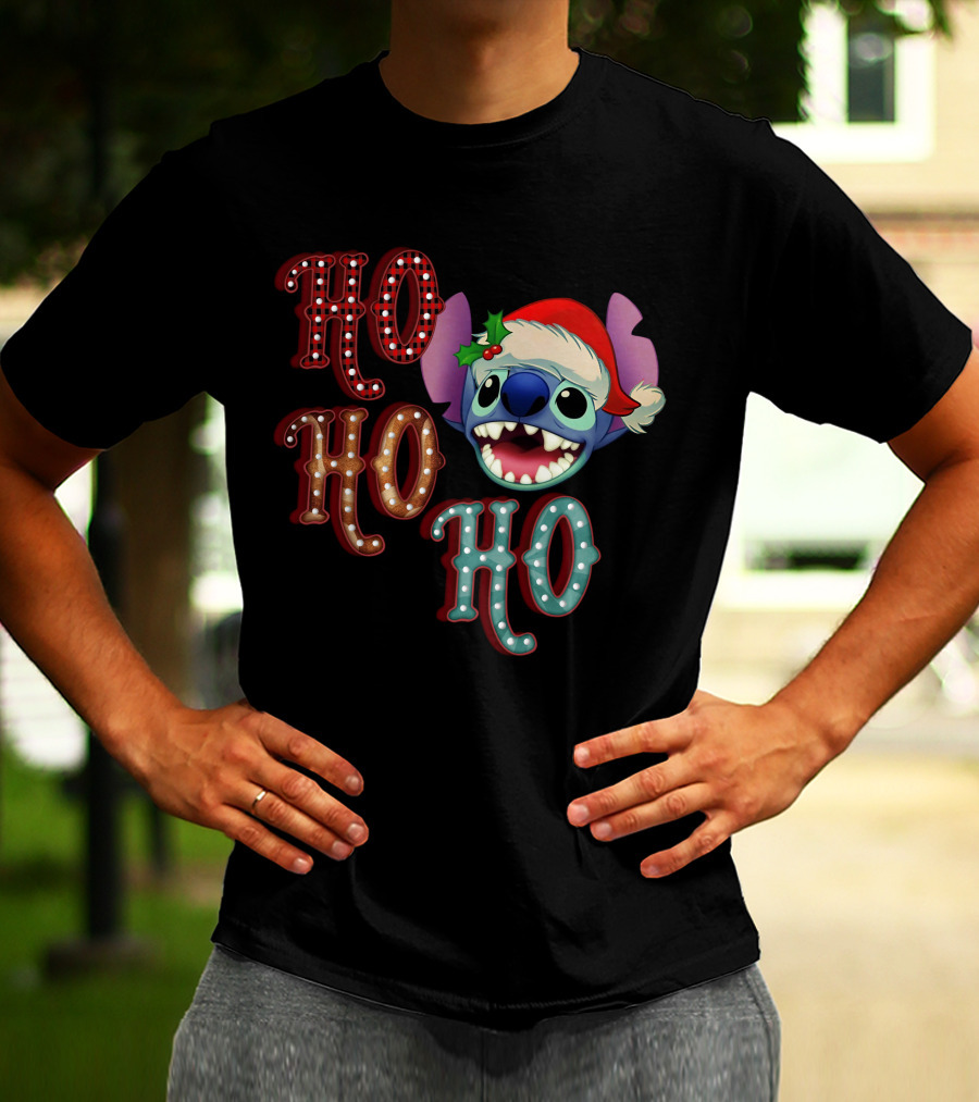 Stitch Ho Ho Ho Christmas Santa Hat T-Shirt
