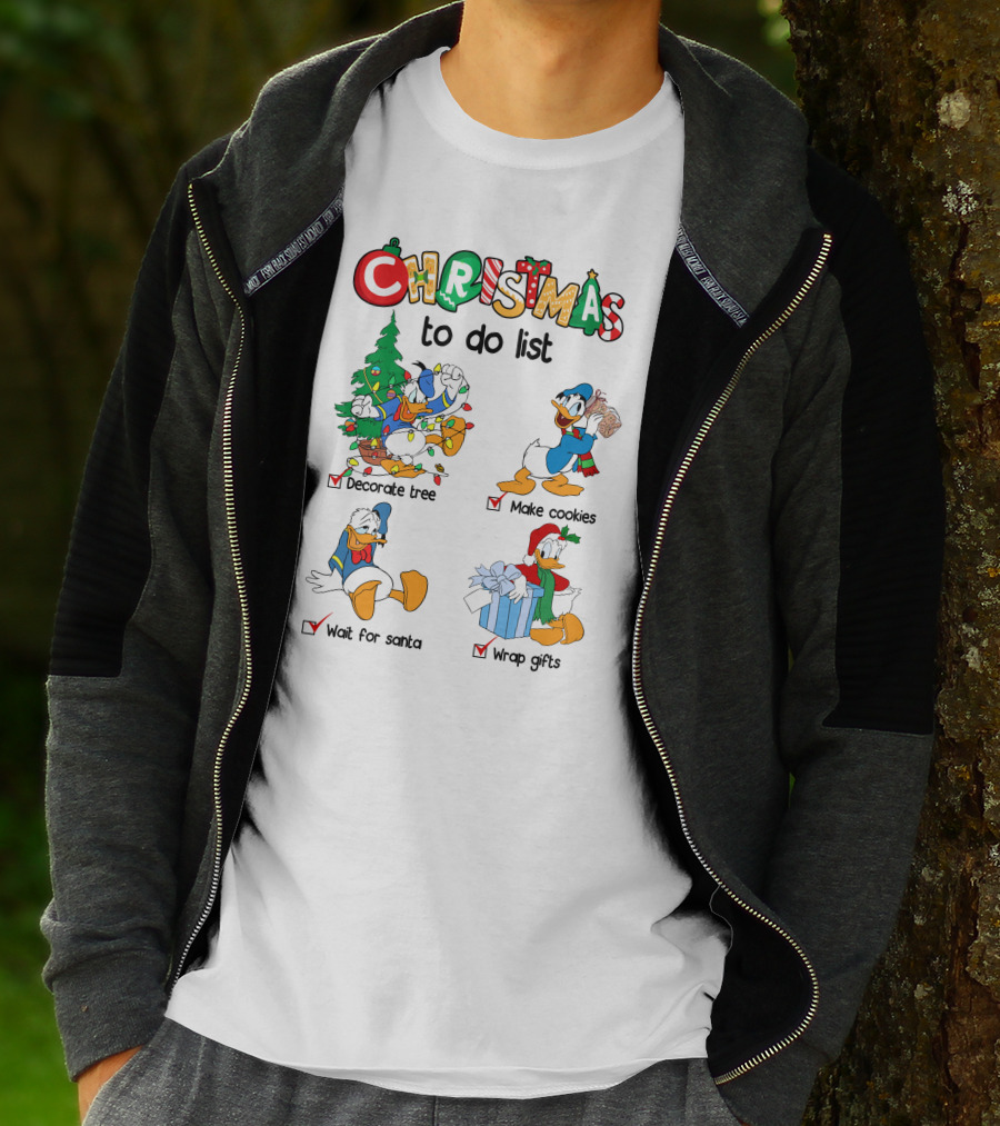 Christmas To Do List Donald Duck Decorate Tree Make Cookies Wait For Santa Wrap Gifts T-Shirt