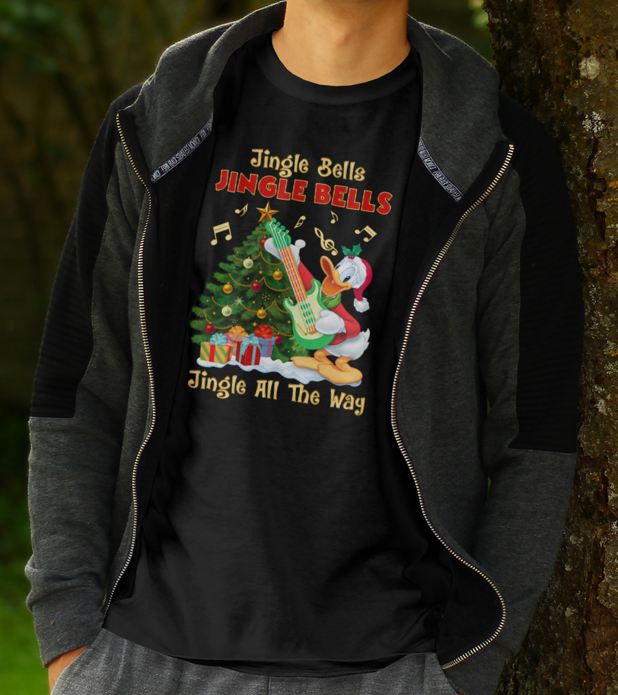 Jingle Bells Jingle All The Way Christmas Tree Donald Playing Guitar T-Shirt